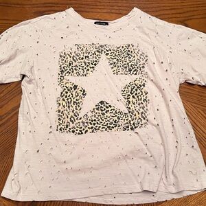 White Distressed Star Leopard Print T-Shirt